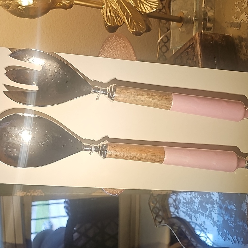 Pink and Silver Salad Servers Set